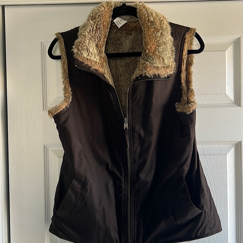 Faux fur reversible brown vest